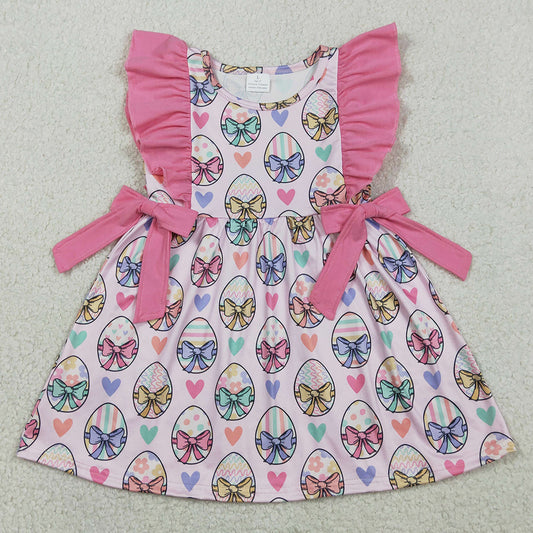 Baby Girls Dress Flutter Sleeve Colorful Heart Eggs Easter Knee Length Dresses GSD3537