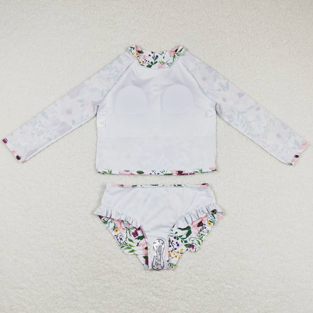 Baby Girls Swimsuit Flowers Long Sleeve Top 2pcs Swimsuits S0180