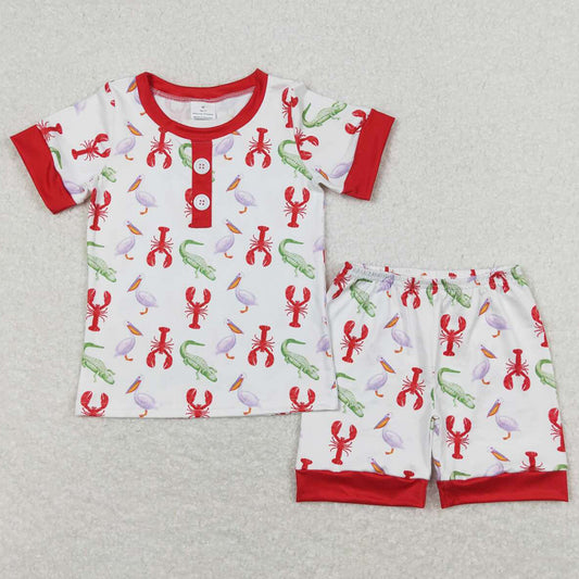 Baby Girls Pajamas Red Ruffle Crawfish Shirt Shorts Pajamas Sleepwear Sets GSSO0689 BSSO0643