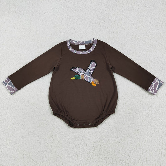 Baby Boys Rompers Brown Long Sleeves Camo Duck Embroidery Western Rompers  LR2310 7.18