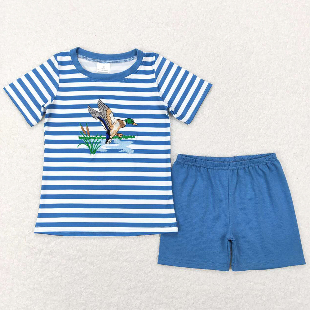 Baby Boys Clothes Blue Stripes Duck Tee Shirts Tops Shorts Sets BSSO0308