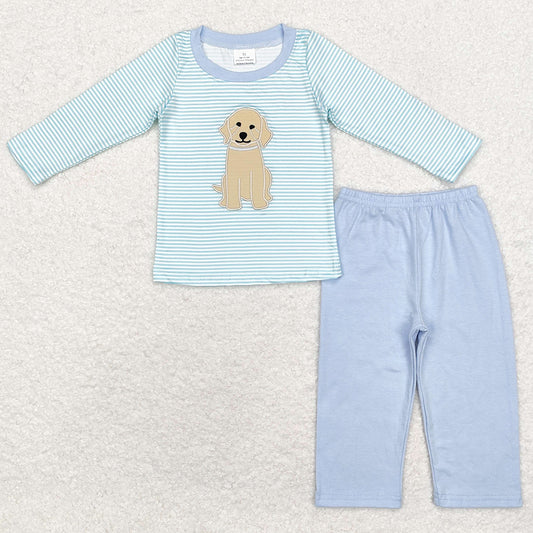 Baby Boys Clothes Blue Stripes Dog Shirt Pants Sibling Clothes Sets BLP0592