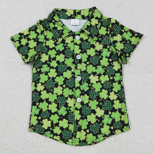 Baby Boys T-shirts Green Clovers Button St Patrick Shirts Top BT1455 12.9