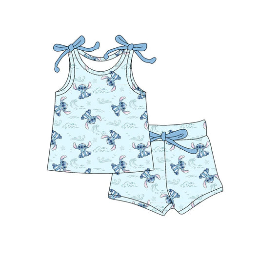 Preorder moq 5 Baby Girls Bows Sleeveless Cartoon Bunny Top Short Set 4.16