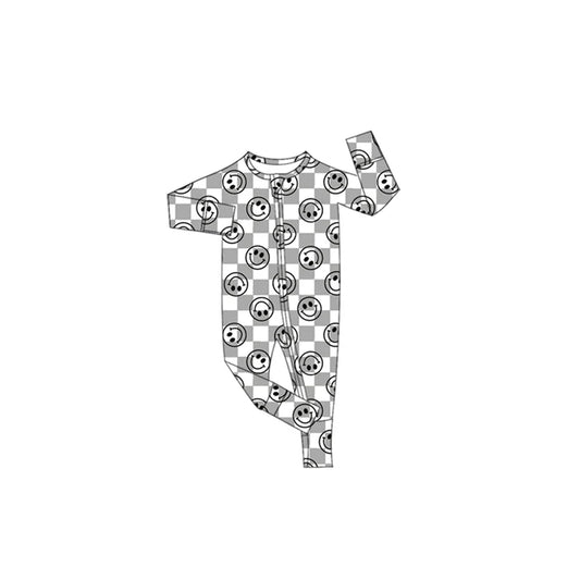 Preorder(moq 5)Baby Boys Gray Smiles Plaid Zipper Pant Rompers 7.24