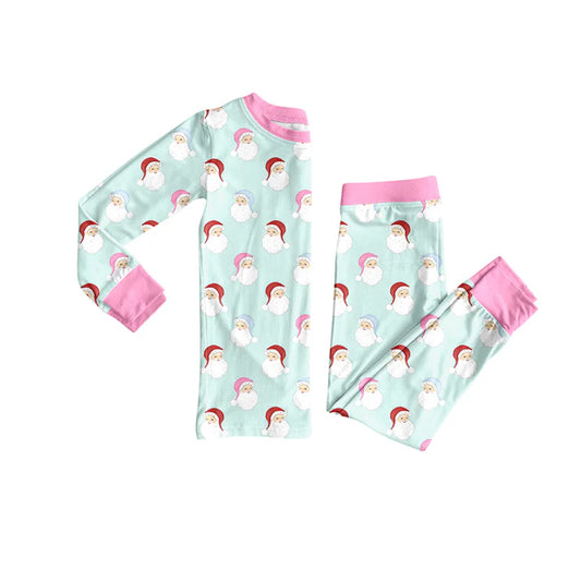 Preorder (moq 5)Baby Girls Long Sleeves Santa Plaid Top Pant Pajamas Set 6.21
