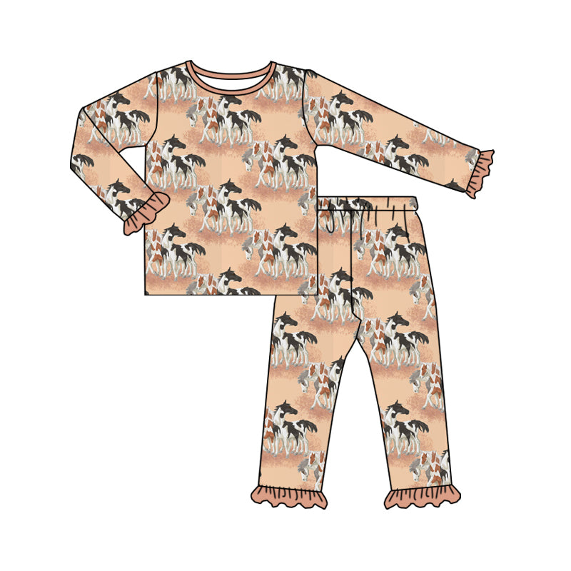 Baby Girls Pajamas Western Horses Tee Top Pants Pajamas Sets Preorder Moq 5