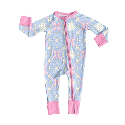 Preorder(moq 5)Baby Infant Boys Long Sleeves Bows Flowers Plaid Zipper Rompers 7.31