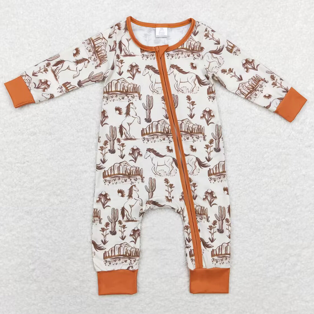 Baby Infant Boys Rompers Western Horse Cactus Zip Bamboo Rompers LR1164