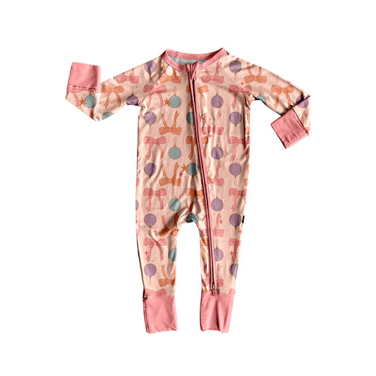 Preorder (moq 5)Baby Girls Long Sleeves Pink Lights Bows Zipper Rompers 5.24