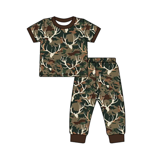 Preorder (moq 5)Baby Boys Short Sleeves Brown Camo Deer Top Pant Pajamas Set 5.21