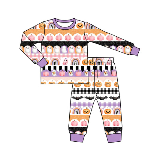 Preorder (moq 5)Baby Boys Long Sleeves Pumpkins Ghosts Stripe Top Pant Pajamas Set 6.2