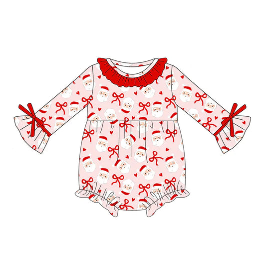 Preorder (moq 5)Baby Girls Pink Long Sleeves Bows Santa Ruffle Rompers 5.17