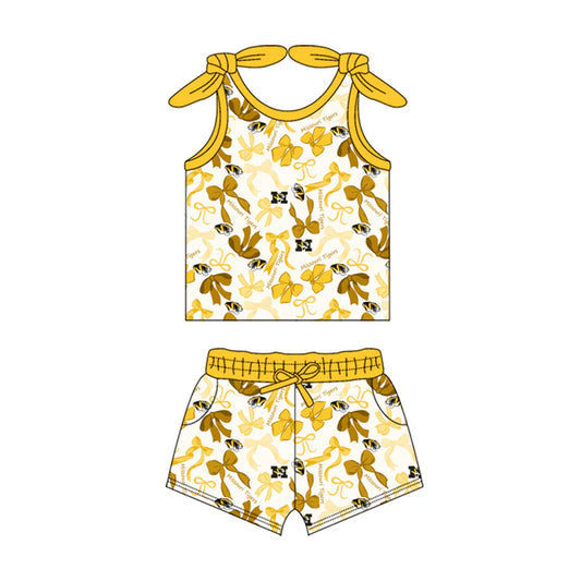 Preorder MOQ 5 pcs sleeveless M yellow bow top shorts girls team clothes 8.23