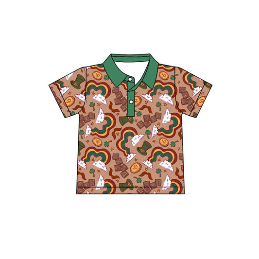 Preorder(moq 5) Baby Boys Short Sleeve Clovers Hats Button St Patrick Pullovers Top 10.31