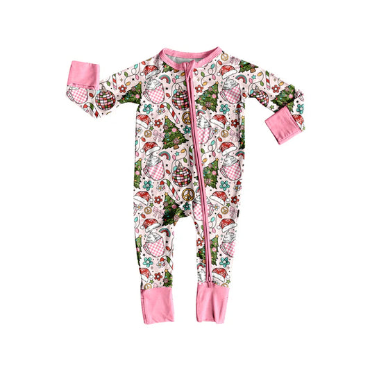 Preorder(moq 5)Baby Girls Pink Christmas Tree Disco Zipper Footie Rompers 8.15