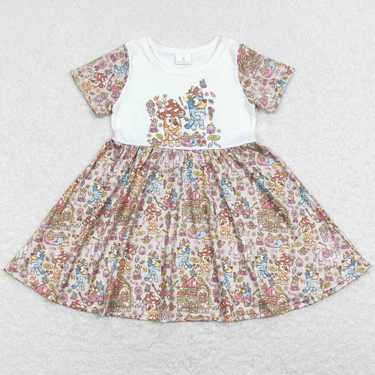 Cartoon Print Baby Girls Dress Short Sleeve Knee Length Dresses GSD0623