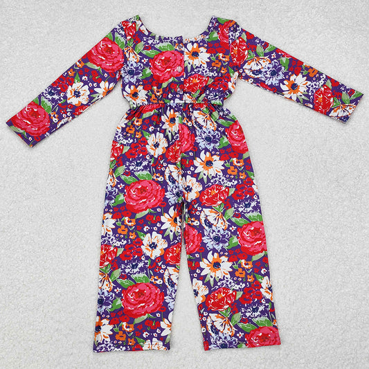 Baby Girls Jumpsuits Red Purple Flowers Long Sleeve Fall Jumpsuits LR1835