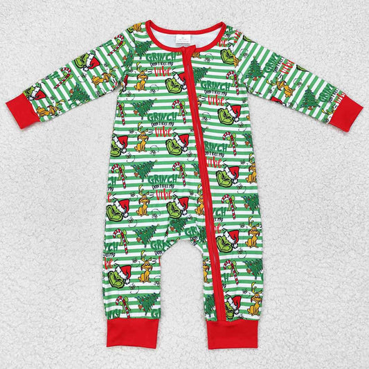 Baby Infant Boys Rompers Christmas Green SIbling Girls Zip Rompers LR1055