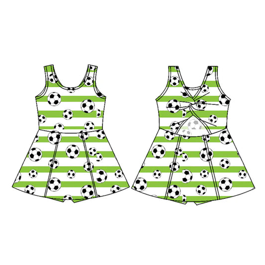 Preorder (moq 5)Baby Girls Green Stripe Footballs Team Shorts Knee Length Dresses 12.1