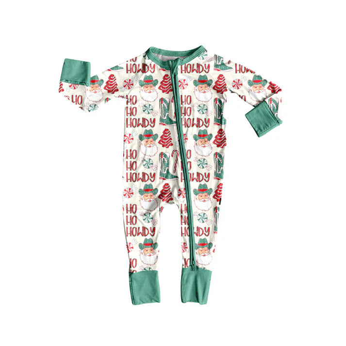 Preorder (moq 5)Baby Boys Santa Howdy Trees Christmas Zipper Footie Rompers 9.4