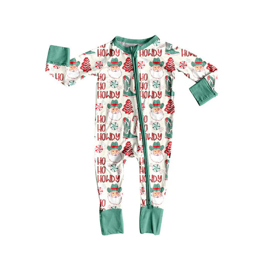Preorder (moq 5)Baby Boys Santa Howdy Trees Christmas Zipper Footie Rompers 9.4
