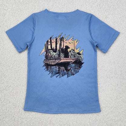 Baby Boys T-shirts Blue Dog Fishing Hunting Tee Shirts Tops BT1082