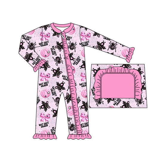 preorder(moq 5)Baby Infant Girls Spider Bows Pumpkins Ruffle Halloween Zipper Rompers 7.31