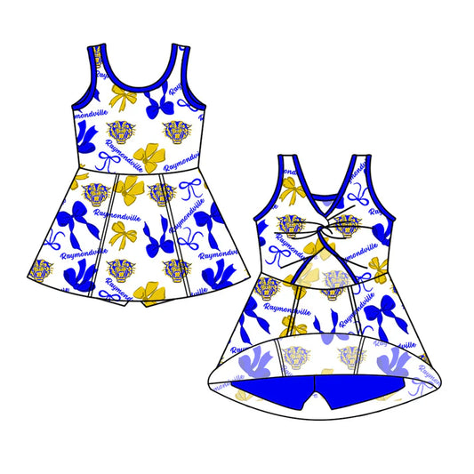 Preorder (moq 5)Baby Girls Sleeveless Raymondville Bows Plaid Shorts Team Knee Length Dresses 6.30