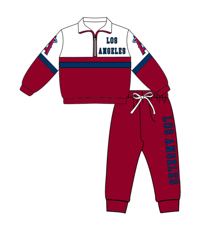 Preorder (moq 5)Baby Boys Los Angeles Zipper Pullover Jogger Pants Team Clothes Set 1.6
