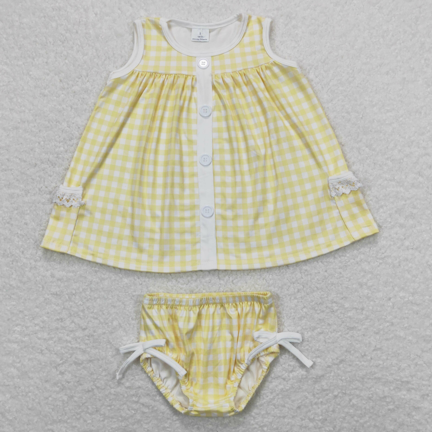 Summer Baby Girls Clothes Checkered Tunic Top Bummies Sets GBO0261