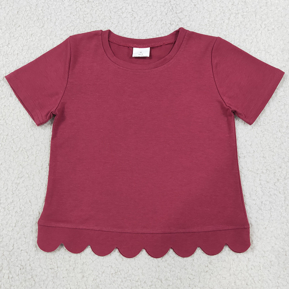 Baby Girls Clothes Maroon Short Sleeve Scallop T-shirts Top GT1771