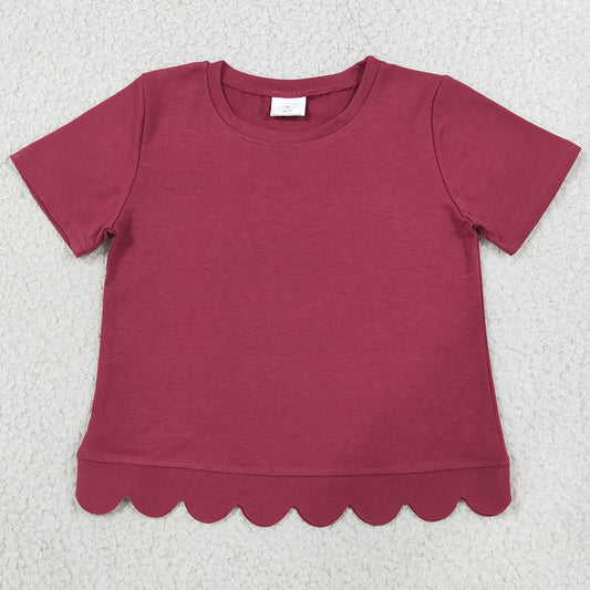Baby Girls Clothes Maroon Short Sleeve Scallop T-shirts Top GT1771