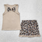 Embroidery Baby Girls Clothes Khaki Bow Vest Top Leopard Ruffle Shorts Sets GSSO1603 4.22