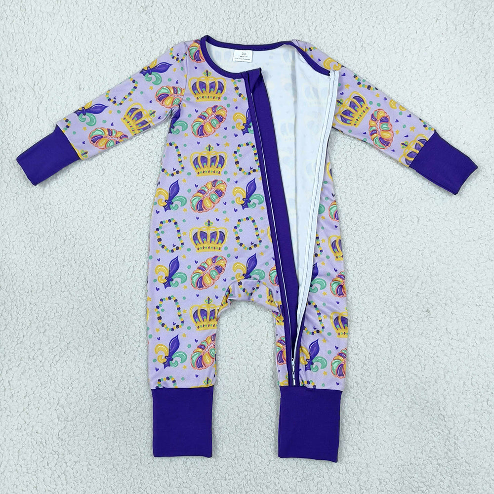 Baby Boys Rompers Mardigras Crowns Donuts Anchors Two Way Zip Convertible Rompers LR3341