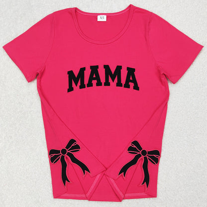 Adult Women Clothes Top Mama Bows Embroidery Short Sleeve Tee Shirts Tops GT0919 3.24