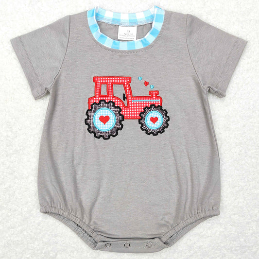 Baby Infant Boys Rompers Valentines Tractor Hearts Short Sleeve Rompers SR0488