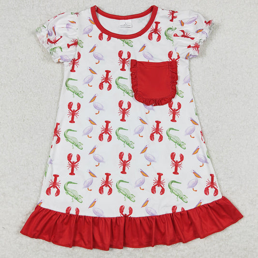 Baby Girls Dress Red Ruffle Crawfish Short Sleeve Knee Length Dresses GSD0869