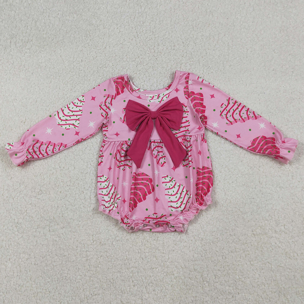 Baby Girls Rompers Pink Stripe Trees Stars Bow Top Christmas Ruffle Rompers LR2586 10.2