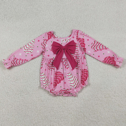 Baby Girls Rompers Pink Stripe Trees Stars Bow Top Christmas Ruffle Rompers LR2586 10.2