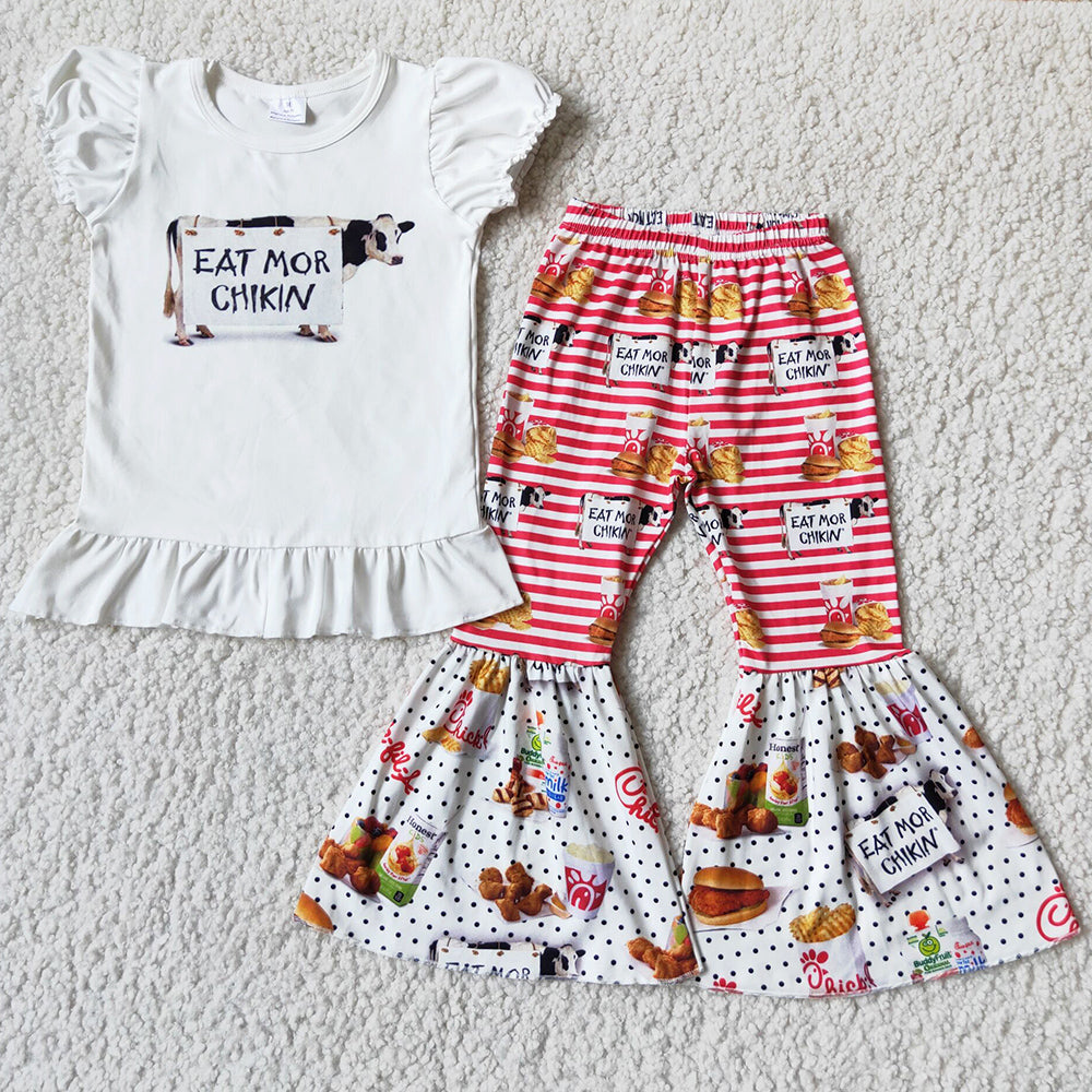 Wholesale Baby Girl Clothes Cow Print Fashion Kids Clothes Girls Bell Pants Sets A12-4