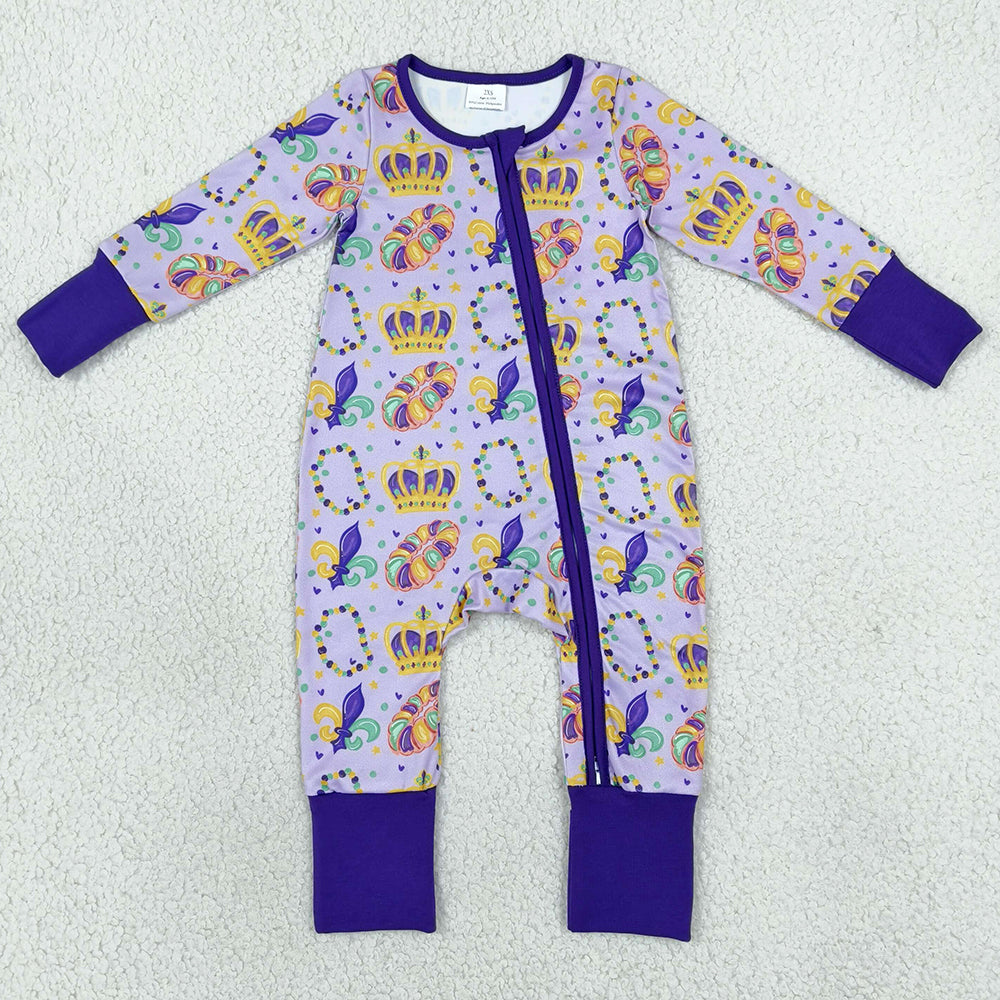Baby Boys Rompers Mardigras Crowns Donuts Anchors Two Way Zip Convertible Rompers LR3341