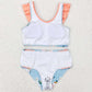 Baby Girls Swimsuit Blue Flowers Sleeveless Ruffle Top 2pcs Swimsuits S0179