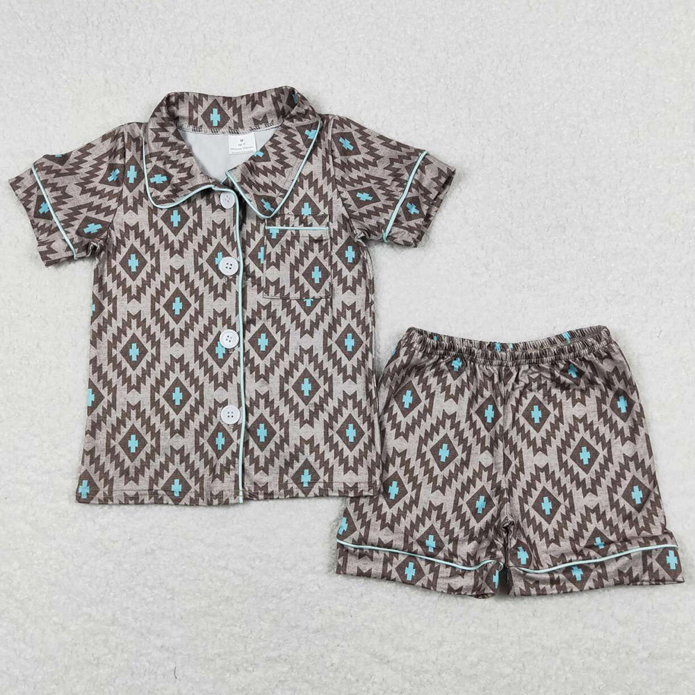 Baby Boys Pajamas Western Aztec Buttons Shirts Shorts Sleepwear Sets BSSO0560