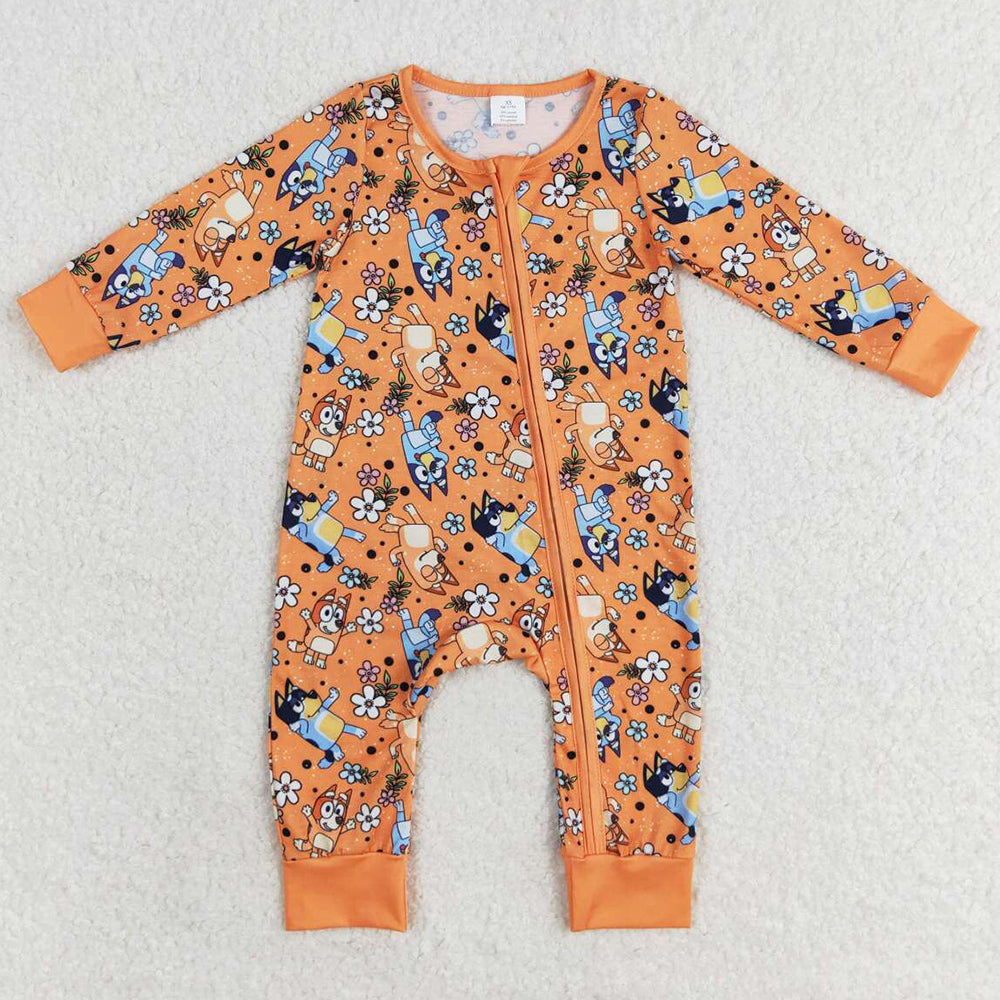 Infant Baby Rompers Boys Girls Flowers Dogs Bamboo Zip Rompers LR0982