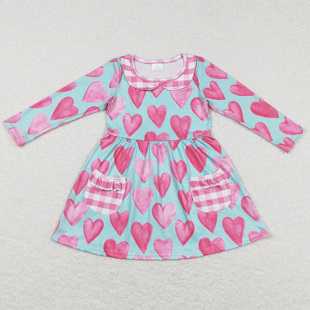 Baby Girls Dress Valentines Hearts Pockets Knee Length Dresses GLD0455