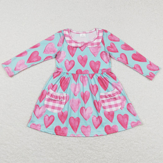 Baby Girls Dress Valentines Hearts Pockets Knee Length Dresses GLD0455