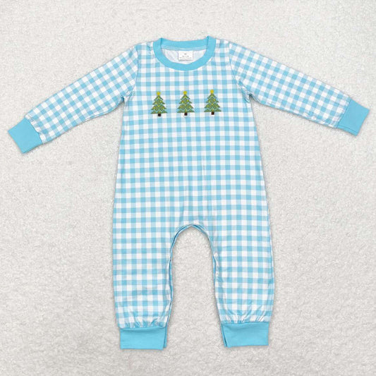 Baby Infant Boys Rompers Christmas Tree Blue Checkered Rompers LR1366