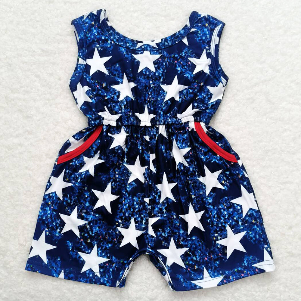 July 4th Baby Girls Jumpsuit Star Print Kids Baby Girls Rompers Suspender Jumpsuit SR0028