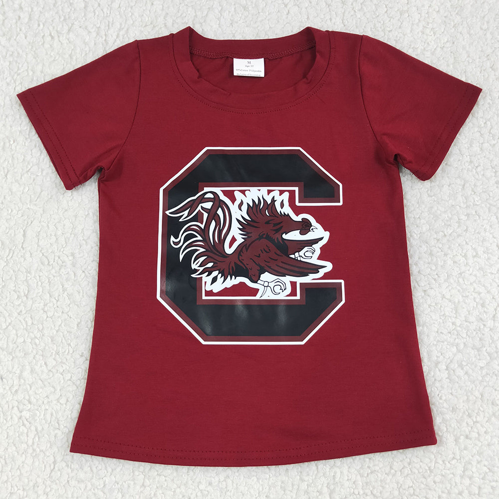 Baby Boys Clothes Red Short Sleeve Vinyl Camecocks Team T-shirts Top BT1887